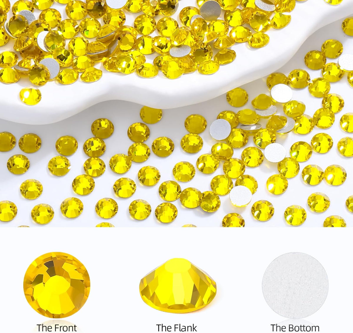 Yellow Flatback Rhinestones, Glass Rhinestones for Nail Art and Craft, Glue Fix, Loose Crystal Gemstones(Yellow, SS16, 2880pcs, 3.8-4.0mm)