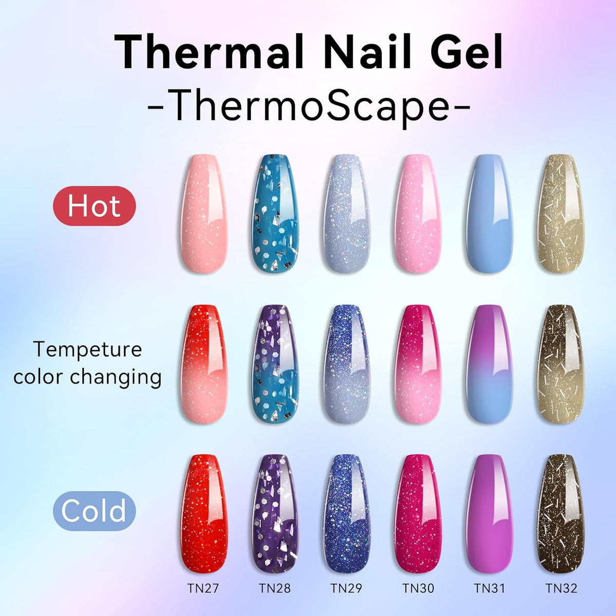 Born Pretty Color Changing Gel Nail Polish, 6 Colors Glitter Temperature Change Gel Polish Red Hot Pink Blue Long Lasting Nail Polish U V Set for Manicure and Nail Art, DIY at Home, Salon-Quality 7ml
