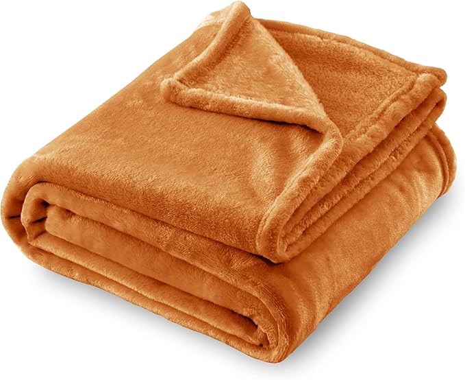 SOCHOW Flannel Fleece Blanket Throw Size, All Season Lightweight Super Soft Cozy Blanket for Sofa, Bed or Couch, Orange, 50x60 inches