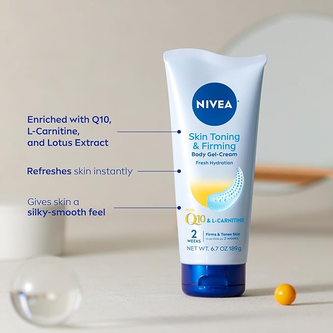 NIVEA Nourishing Hydration Skin Firming Body Lotion, 16.9 Fl Oz Skin Firming & Toning Body Gel Cream with Hyaluronic Acid, 6.7 Oz, Enriched with Q10 and Vitamin C