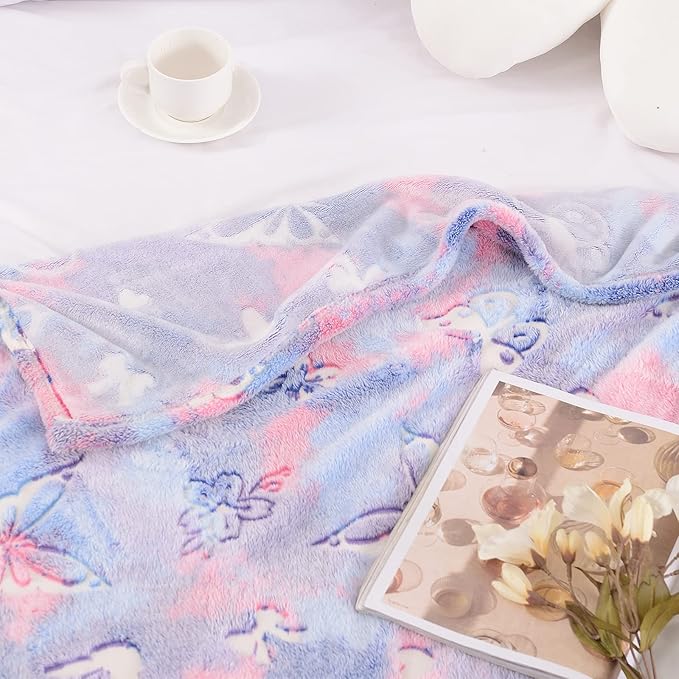 SOCHOW Butterfly Glow in The Dark Blanket for Daughters, Toys for 3-10 Year Old Birthday Presents, Soft Cozy Flannel Throw Blanket for Preteens Teens, Purple 60 x 80 Inches