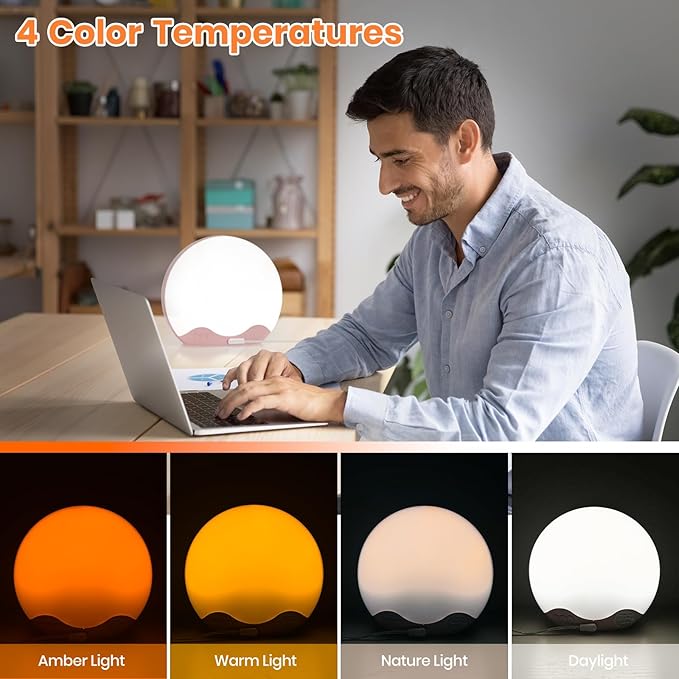 Wake up Light, Sunrise Alarm Clock with 10,000 Lux Therapy Light, Light Therapy Lamp with 20 Brightness & 4 Color Temperature, 11 Color Lights, Dual Alarm & Snooze Function