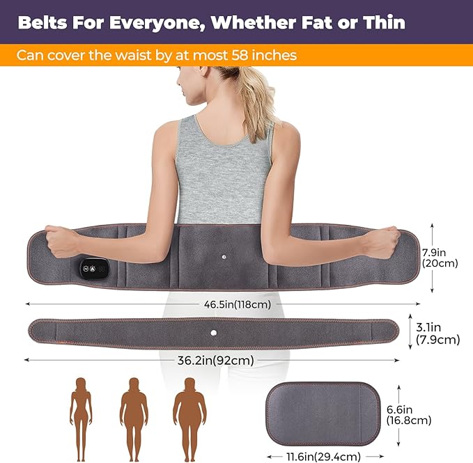 Cordless Heating Pad for Back, Lower Back Massager, Heated Back Brace with 3 Heating & Vibration Modes, Lumbar Support Belt for Men & Women
