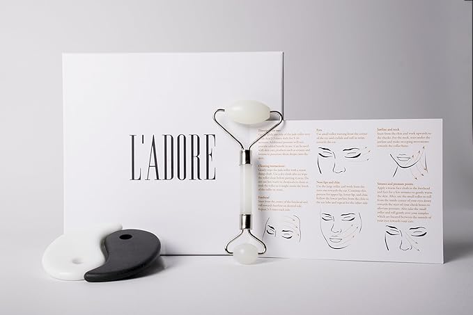 L'ADORE Premium Anti Aging Jade Roller 100% Natural Face Roller Set with Gua Sha Massage Tools