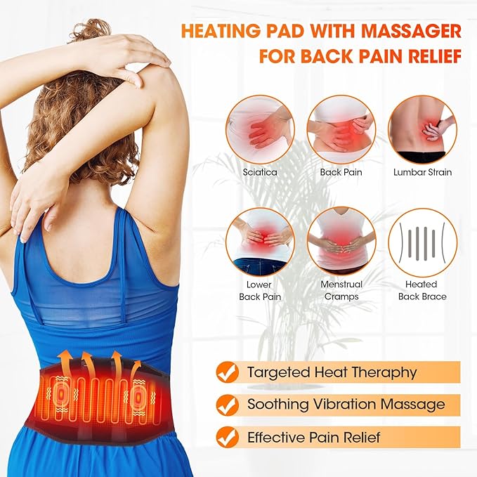 CUEHEAT Heated Waist Belt, Cordless Heating Pad for Low Back, Electrical Heating and Massage, Rechargeable Battery Powered (Black Upgraded,49 inches)