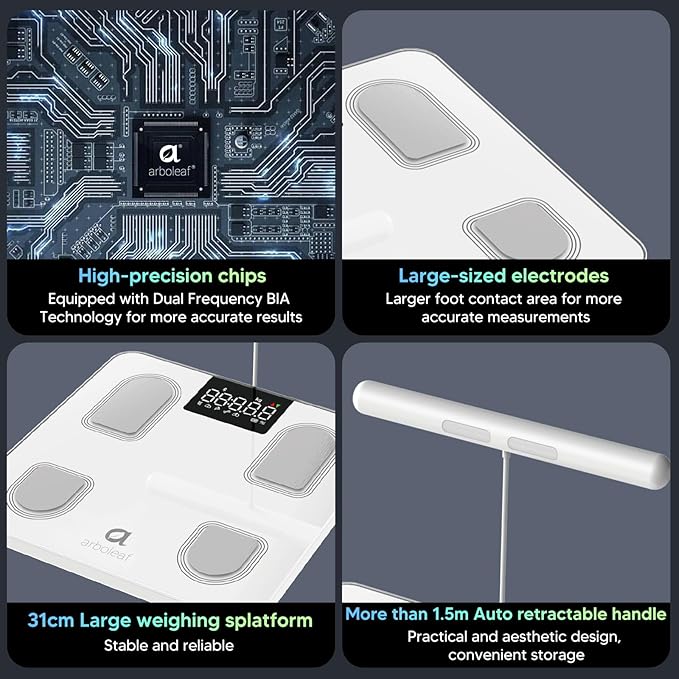 arboleaf Scale for Body Weight, Bluetooth Smart Digital Weighing Scales with 8 Electrode, High Precision 26 Body Composition Analyzer for BMI Muscle Mass