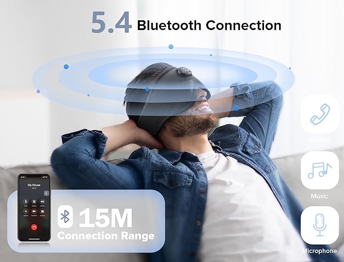 Sleep Mask with Bluetooth Headphones Wireless, TOPOINT 3D Eye Mask for Sleeping Headphones Women Men with Noise Canceling Earbuds, Thin Speaker, Blackout, 15 Hours for Travel, Meditation, CPAP Users