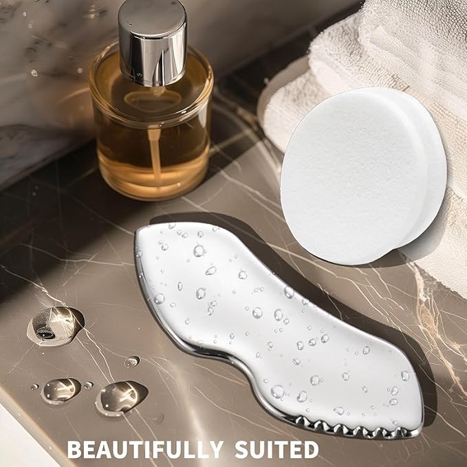 Facial Sponge with Stainless Steel Gua Sha Tool - 2-in-1 Design, Premium Guasha Set for Face, Body and Face Gua Sha Stone for Tighten Skin