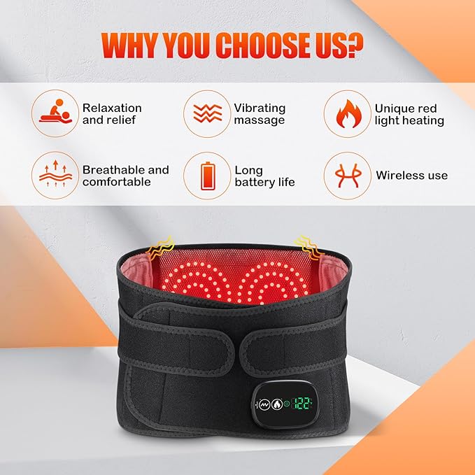 Cordless Heating Pad with Vibration for Back Pain Relief, XL Heated Back Belt Wrap with 3 Fast Heating and Vibration Massage Modes, 5000mAh Battery Operated Heat Pad for Back, Waist, Lumbar (Black)