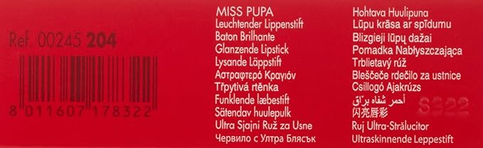 Pupa Milano Miss Milano Lipstick - Creamy, Ultra Pigmented Color For Lips - Nourishing Formula - Crystal-Effect Lipstick - Ultimate Boost Of Volume And Hydration - 204 Jezebel - 0.071 OZ