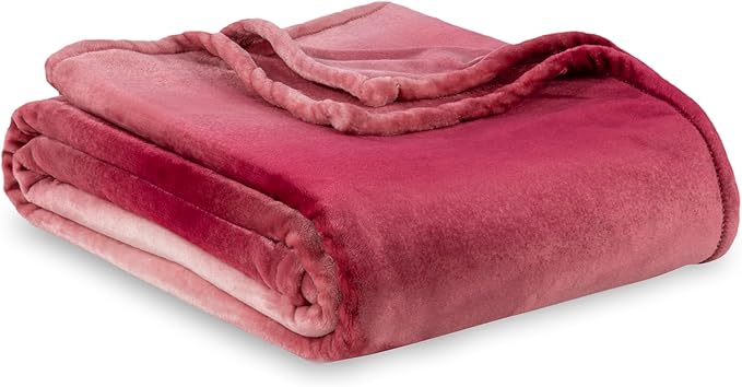 Berkshire Blanket-Classic Heavyweight Soft Printed VelvetLoft® Plush Warm Blanket, Twin Size Soft Fuzzy Blanket for Couch Sofa Bed, Ombre Burgundy, 60in x 90in