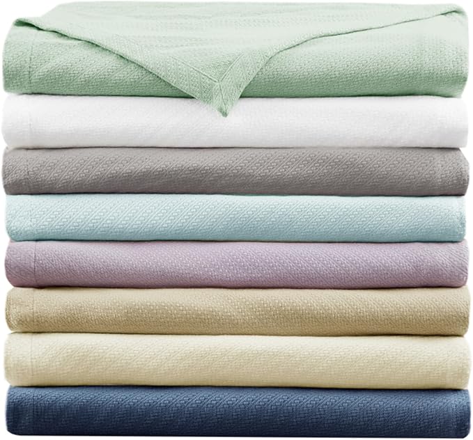 Madison Park Liquid Cotton Blanket Breathable, Softer Ring Spun Weave, Diamond Motif, Luxurious 100% Cotton All Seasons Lightweight Summer Blanket for Bed, Couch, Office, Navy, Twin
