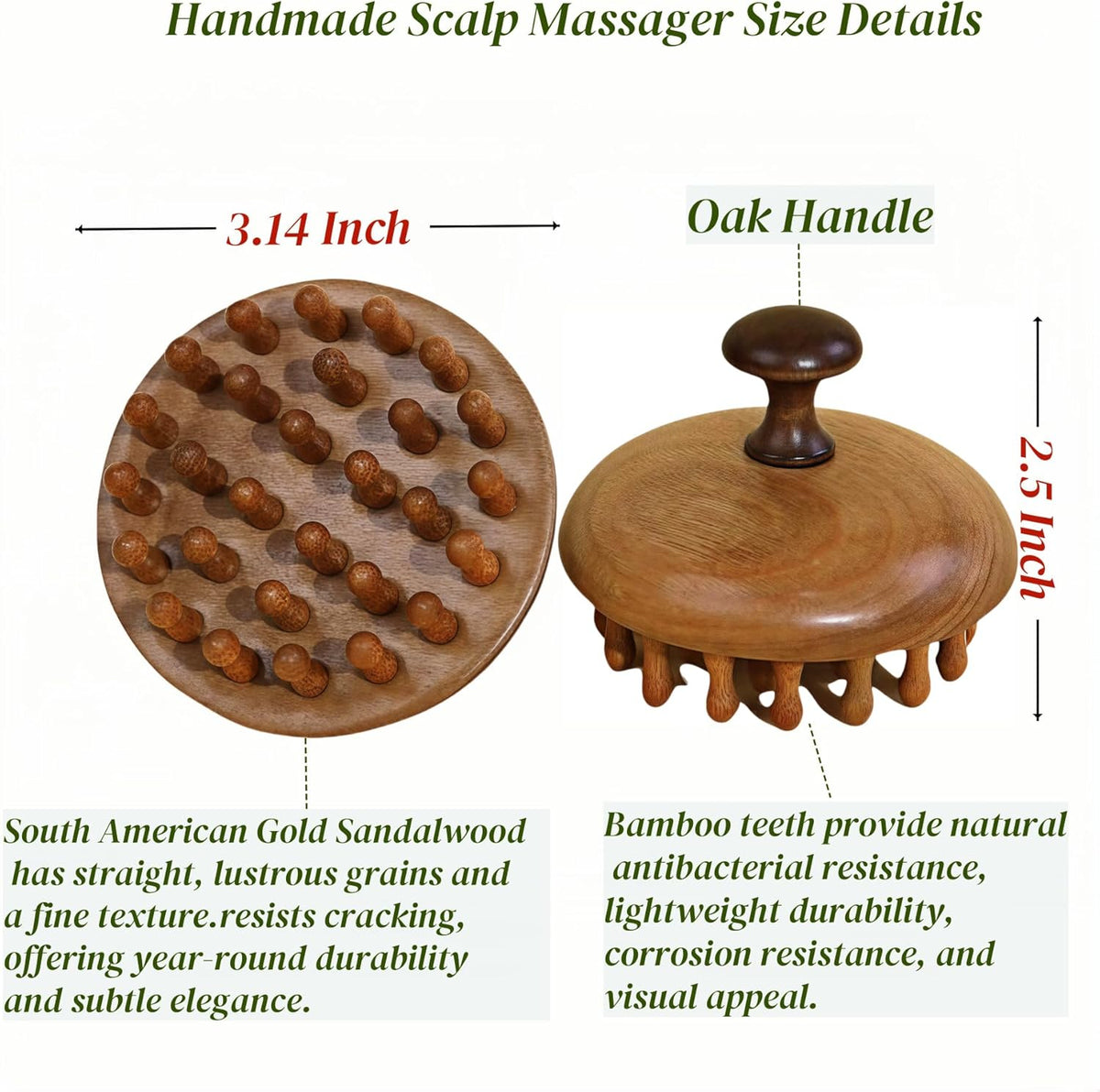 Sandalwood Scalp Massager | Manual Gua Sha Brush for Scalp Care & Relaxation | Portable Wooden Massager with Gift Pouch for Hair Growth & Stress Relief