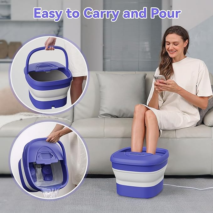 Foot Spa Collapsible, Foot Bath Massager with Heat, Remote, Timer, and 24 Motorized Shiatsu Massage Balls, Foot Soaking Tub Supports Hot/Cold Water Soaking