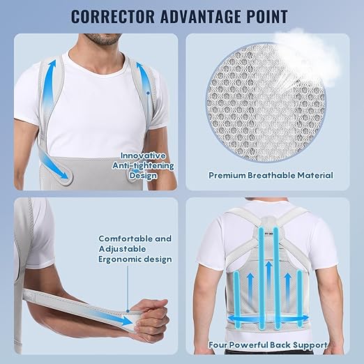 Fit Geno Back Brace Posture Corrector for Men & Women: Shoulder Straightener Adjustable Full Back Support Pain Relief - Scoliosis Hunchback Spine Corrector (Large)