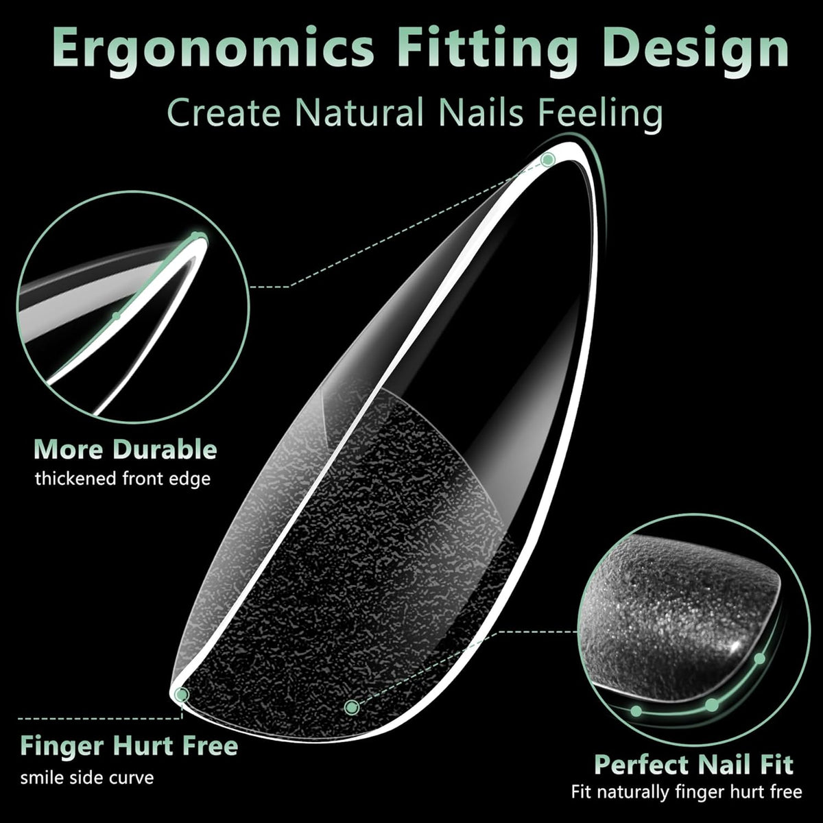 Medium Almond Nail Tips, 216pcs Acrylic Fake Nails Gel Nail Tips Soft, Full Cover Pre-Shaped Matte Clear Press on Nails for Extension, Diy at Home Manicure 12 Sizes