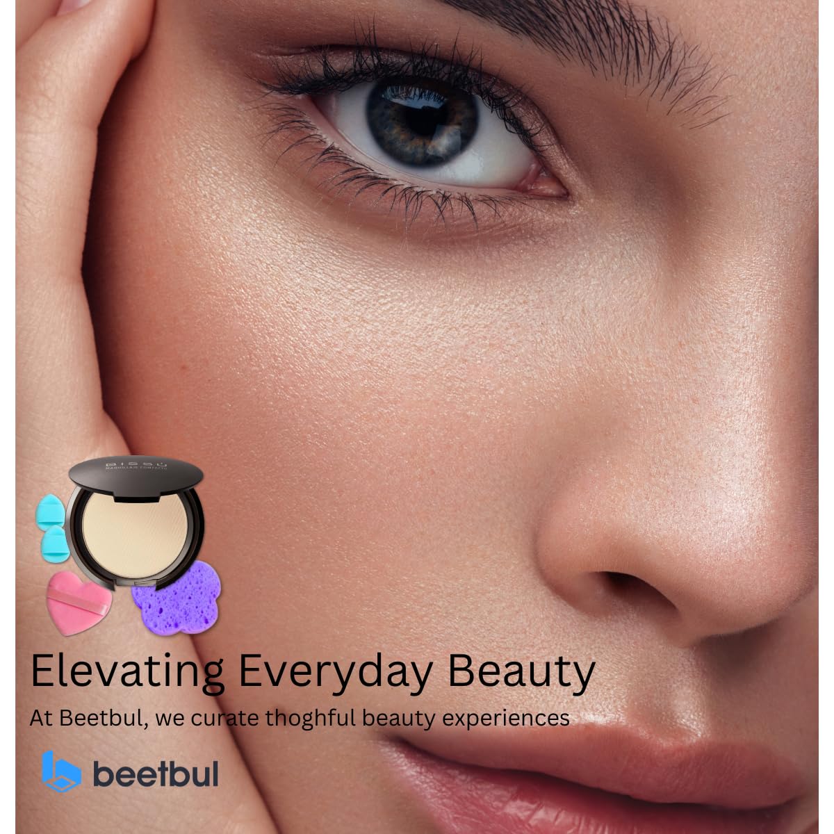 Beetbul Makeup & Exfoliation Kit - Bissú Compact Powder + 1 Medium Velvet Puff + 2 Finger Puffs + 1 Facial Exfoliating Sponge (05 Pebble, One Size)
