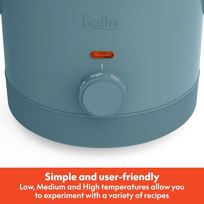 bella 1.5 Qt Slow Cooker with 3 Heat Manual Control, EverGood™ Ceramic Nonstick Coating, Dishwasher Safe Stoneware Pot and Tempered Glass Lid, Tangle Free Cord Wrap & Cool Touch Handles, Surf