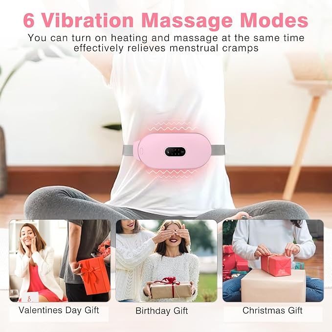 Heating Pads, Glyduny Period Cramp Massager Portable Cordless Heating Pad with 6 Heat Levels and 6 Massage Modes for Back Pain Relief Menstrual Heating Pad (Pink)