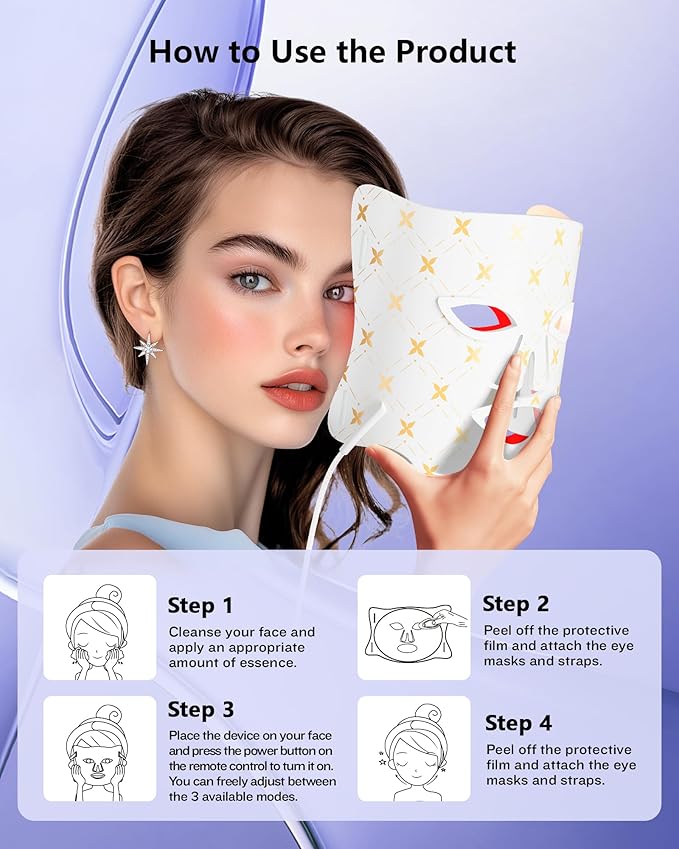 LED Red Light Therapy Mask, 630nm & 830nm Wavelength LED Light Therapy Device for Home Use (White)