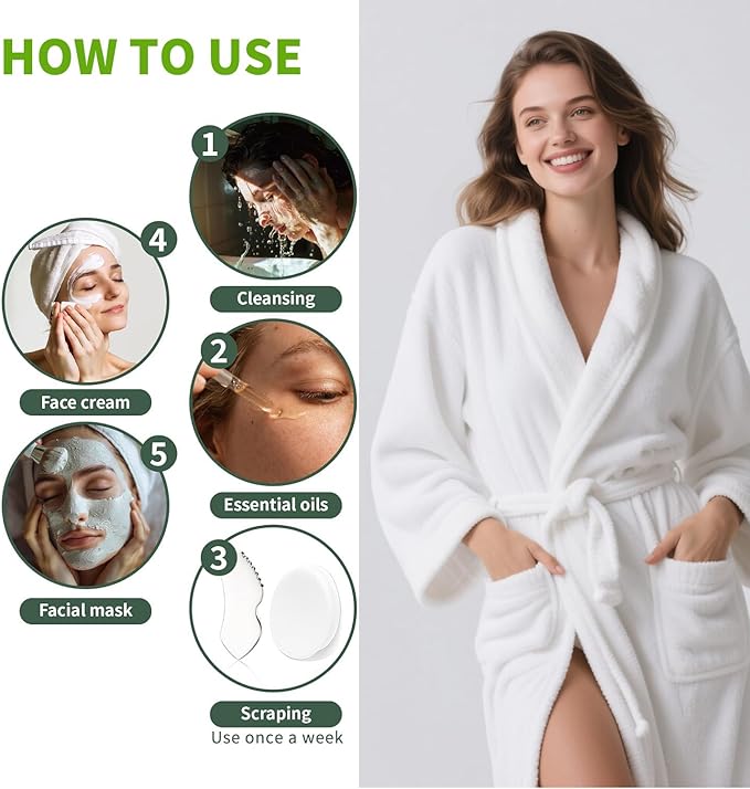 Facial Sponge with Stainless Steel Gua Sha Tool - 2-in-1 Design, Premium Guasha Set for Face, Body and Face Gua Sha Stone for Tighten Skin