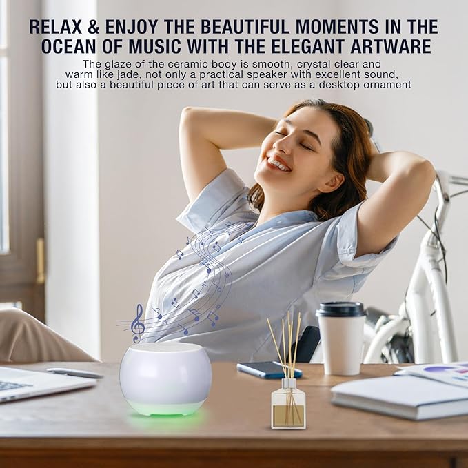 Ceramic Craft Bluetooth Speaker for Meditation & Yoga, Sound Therapy Machine for Stress Relief, Sleep Aid and Focus, Deep Bass, Louder Volume, Light Effect for Boxing Breathing (Purple)