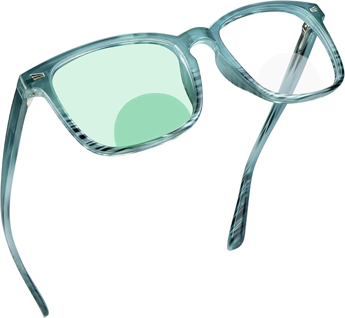 YEIN Bifocal Reading Glasses with Blue Light Blocking Lenses, Bifocal Reader for Women and Men, Vintage Square frame with Spring Hinge (+0.00/+1.25 magnification)