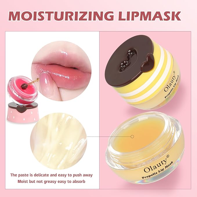 Bee Lip Balm Honey Pot,3 PCS Strawberry&Honey&Watermelon Lip Sleeping Mask,Hydrating Prevention Dry and Cracked Lip Scrubs Exfoliator Lip Care,Moisturizing Lip Mask Overnight Reduces Lip Lines