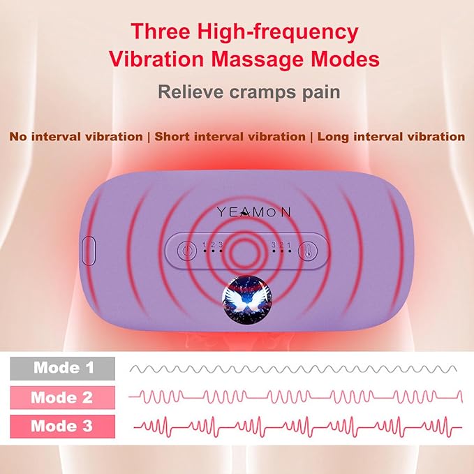 Portable Cordless Heating Pad, Electric Waist Belt Device,Fast Heating Pad with 3 Heat Levels and 3 Vibration Massage Modes, Back or Belly Heating Pad for Women and Girl(Light Purple)