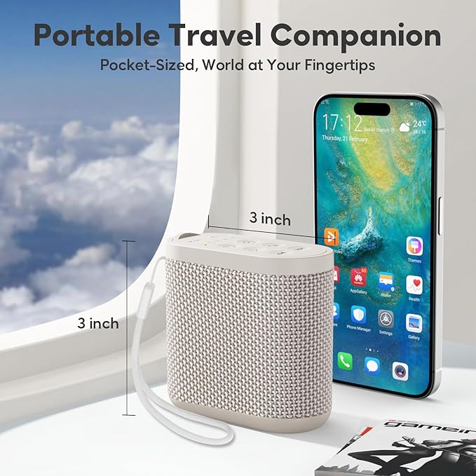 Portable Sound Machine for Travel, White Noise Sound Machine for Sleeping, 52-Hour Lasting Mini Noise Machine with 21 Quality Non-looping Sounds, Headphone Jack, Memory, Timer for Adults,Hotel (Khaki)