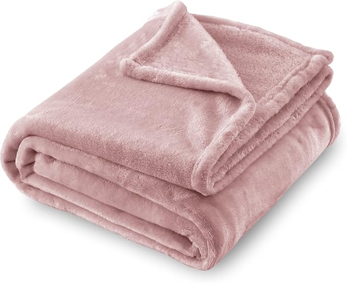 SOCHOW Flannel Fleece Blanket Twin Size, All Season Super Soft Cozy Blanket for Bed or Couch, Dusty Pink 60inch X80''