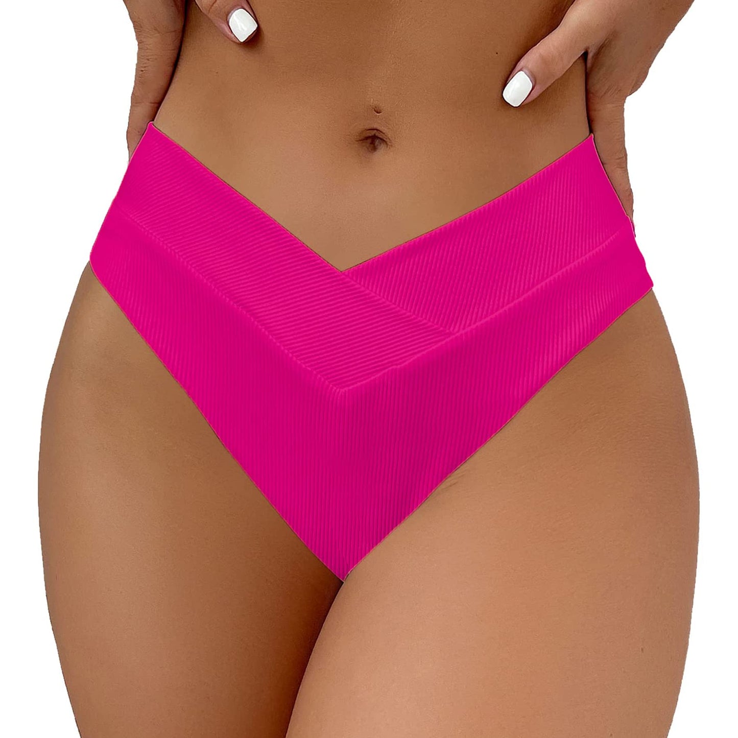 Leoparts Women's V Cut High Waisted Bikini Bottom Ribbed High Cut Cheeky Swimsuit Bathing Suit Bottoms