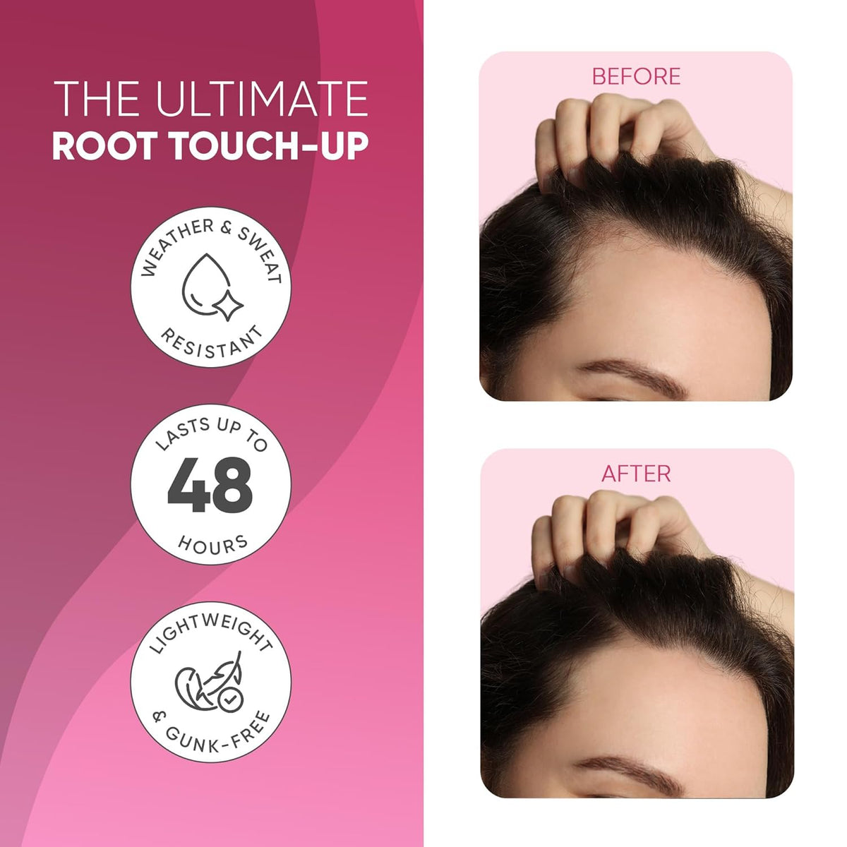 GBG Hairline Powder, Medium Brown - 48-Hour Coverage Root Touch Up Powder for Bald Spots, Instant Hair Loss Concealer & Brightening Highlights - Hair Fillers for Thinning Hair for Women & Men, 4g