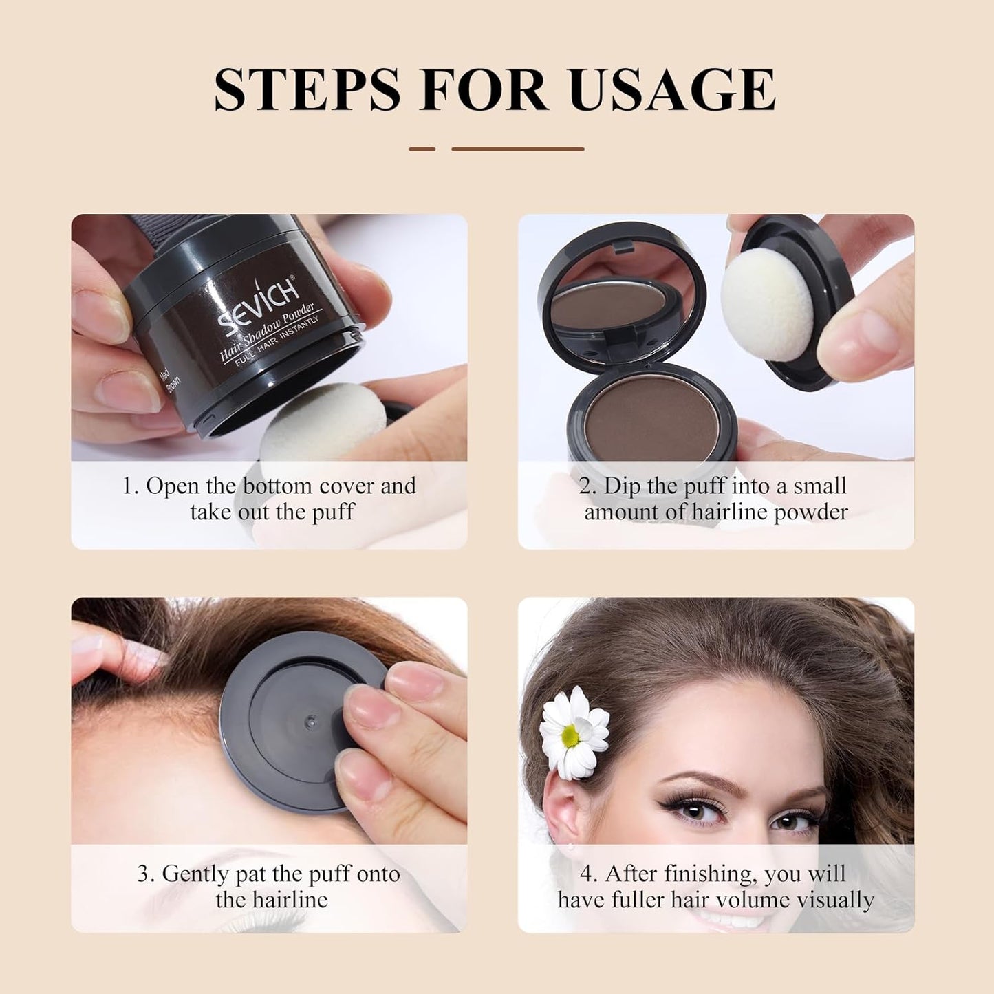 Instantly Hairline Shadow - SEVICH Powder for Grey Hair Root Touch Up, Thinning Hairline & Eyebrows/Beard Line, Windproof & Sweatproof, Brown