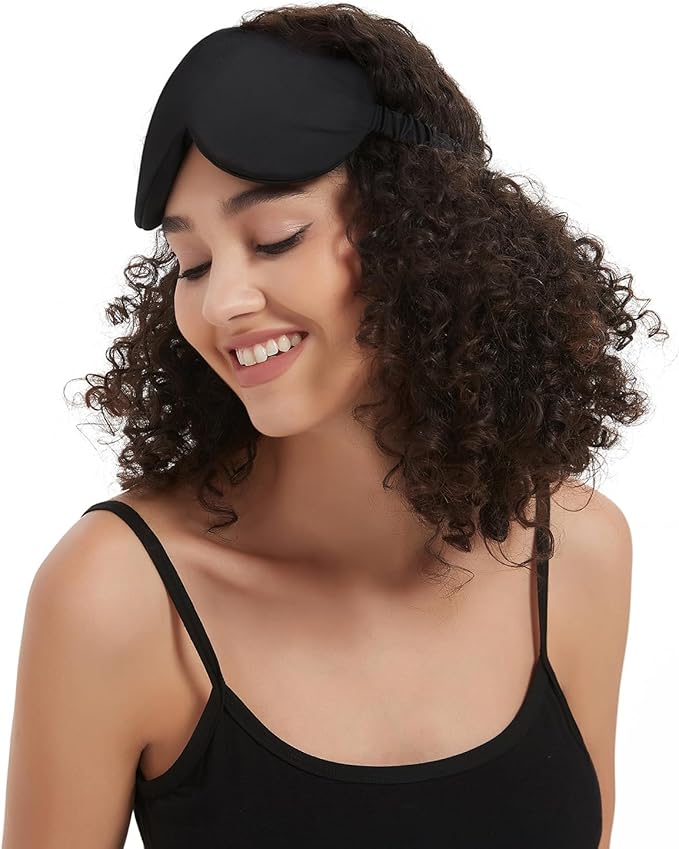 ALASKA BEAR Sleep Mask with Silk-Covered Headband for Hair Care, Silk Eye Mask Comfortable Scrunchy Band Over Ears Non-Adjustable Elastic Strap (Thick, Luxury 22 Momme)