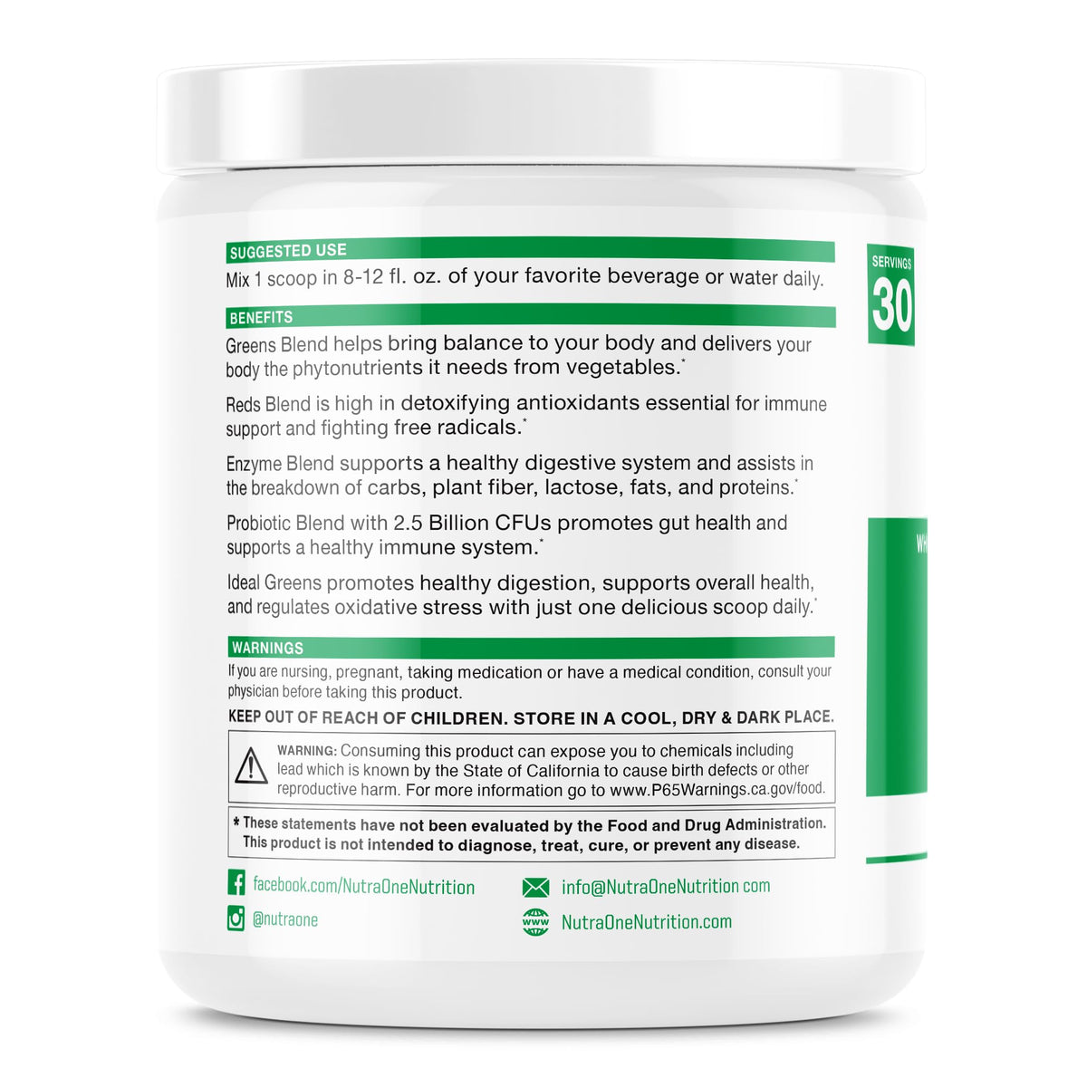 NutraOne Ideal Greens Antioxidant and Nutrient-Rich Superfood Greens Powder Supplement Berry- 30 Servings