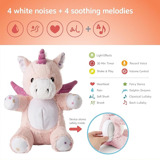 Cloud b Sound Machine with White Noise Soothing Sounds | Cuddly Stuffed Animal & Nomadic Nightlight | Record Parent Voice | Adjustable Settings & Auto-Shutoff | LoveLight™ Buddies - Lily The Unicorn™