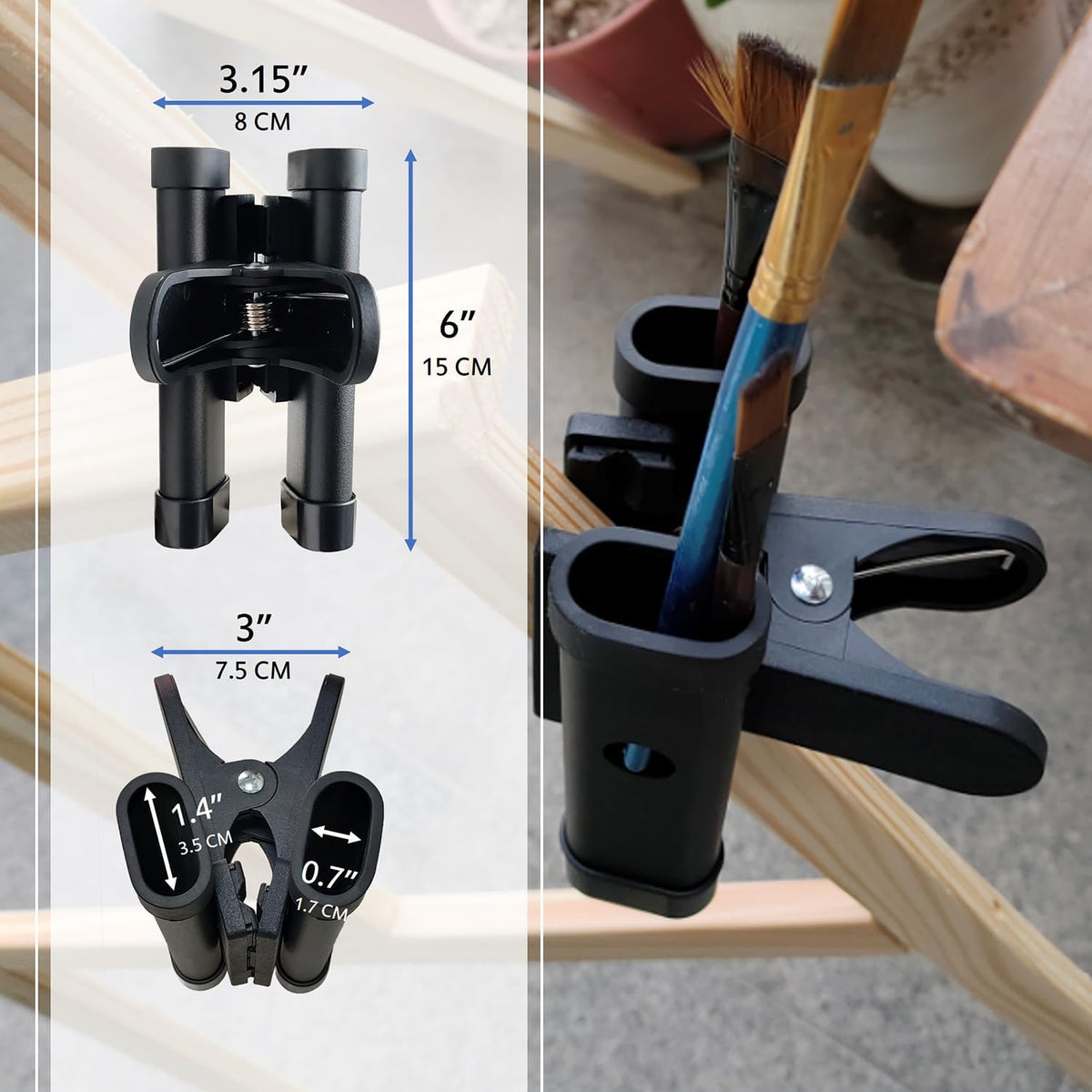 QMARK Easel Brush Clip, Easel Paintbrush Holder with a Rotatable Paper Copy Clip, Drum Stick Holder , Adjustable File Holder