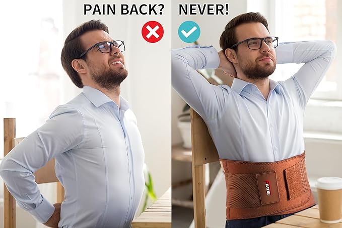 FEATOL Back Brace for Lower Back Pain, Breathable Back Support Belt for Women & Men with Lumbar Pad, Lumbar Support Belt for Heavy Lifting & Work, Scoliosis, Brown, S/M(Circumference:24.4-30")