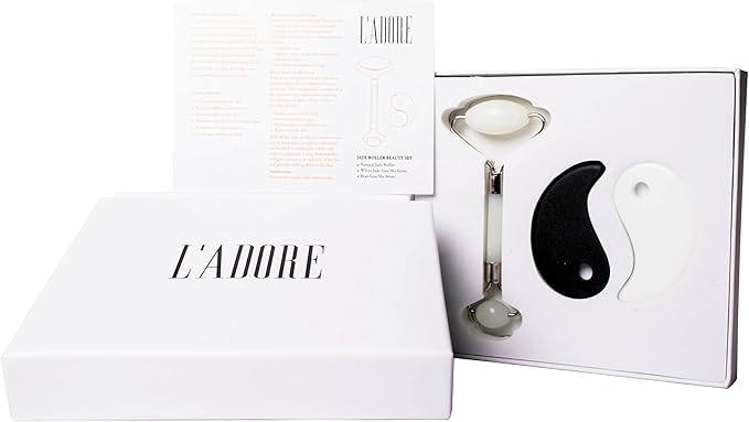 L'ADORE Premium Anti Aging Jade Roller 100% Natural Face Roller Set with Gua Sha Massage Tools
