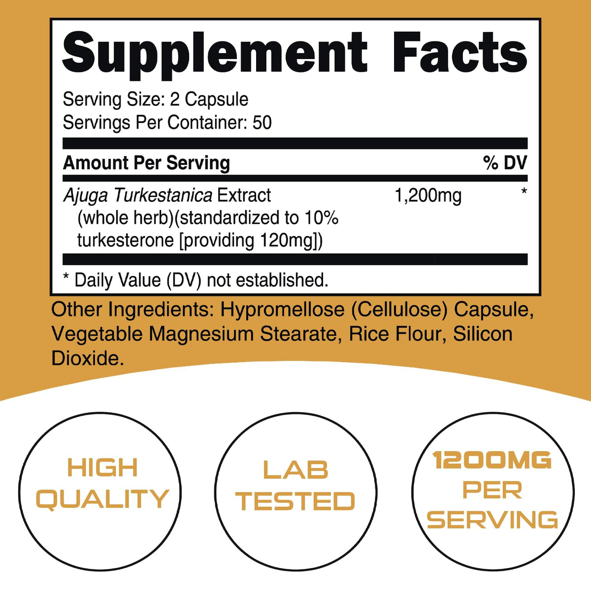 Bucked Up Turkesterone 1200mg | Ajuga Turkestanica Extract Standardized 10% | Non GMO Gluten Free Third Party Tested | Plant Based Supplement Capsules (100 Capsules, 50 Servings)