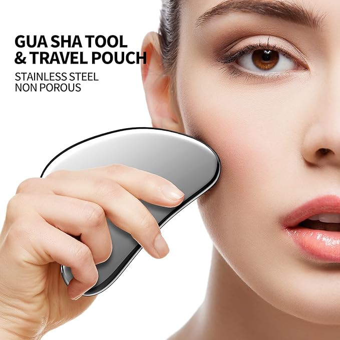Stainless Steel Face Roller and Gua Sha Set, Asian Beauty Secret for Face, Eye, Nose, Neck, Body Muscle Relaxing Prevents Wrinkles Facial Massage Tools - 100% Authentic Genuine Stainless Steel