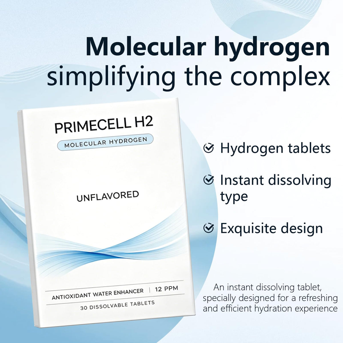 PrimeCell H2 Molecular Hydrogen Tablets, 12 ppm – 30 Count