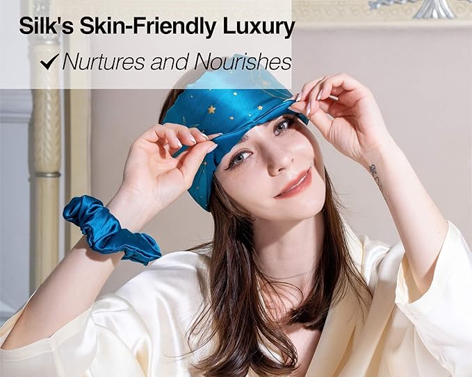 Fleur&Yang Silk Sleep Mask, Adjustable Blackout Sleeping Mask for Men Women, Soft Breathable 100% Mulberry Silk Fabric, Cooling Eye Cover Blindfold for DeepSleep or Meditation(Luna)