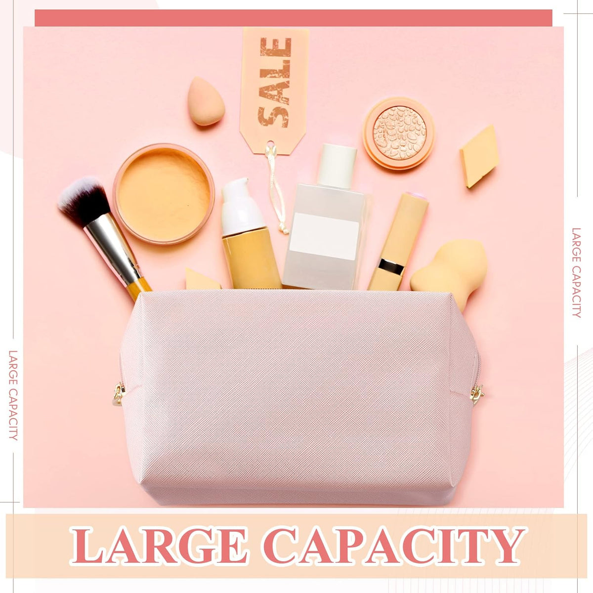 Kigeli 15 Pcs Aesthetic Makeup Bags PU Leather Cosmetic Pouches Waterproof Plain Toiletry Bags Makeup Pouches Bulk for Women Party Gift Travel Storage Organizer(Rose Gold)