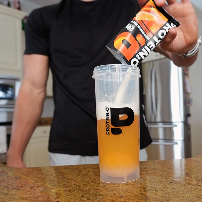 Protein2o 20g Whey Protein Isolate Clear Protein Powder, 370mg of Electrolytes, Vitamins B5 & B6, Sugar Free, Orange Mango, 16-Pack
