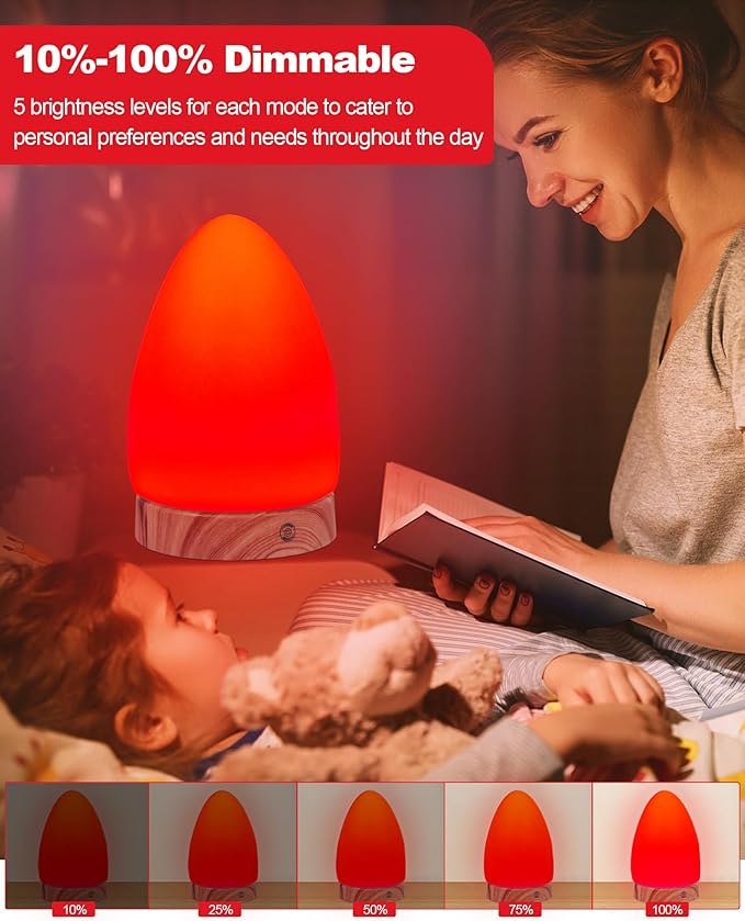 Red Light Night Light Lamp for Sleep, Red Nightlight Desk Lamp with 670nm Wavelength Multi-Color and Brightness Options Remote Control USB Charging Elegant Design