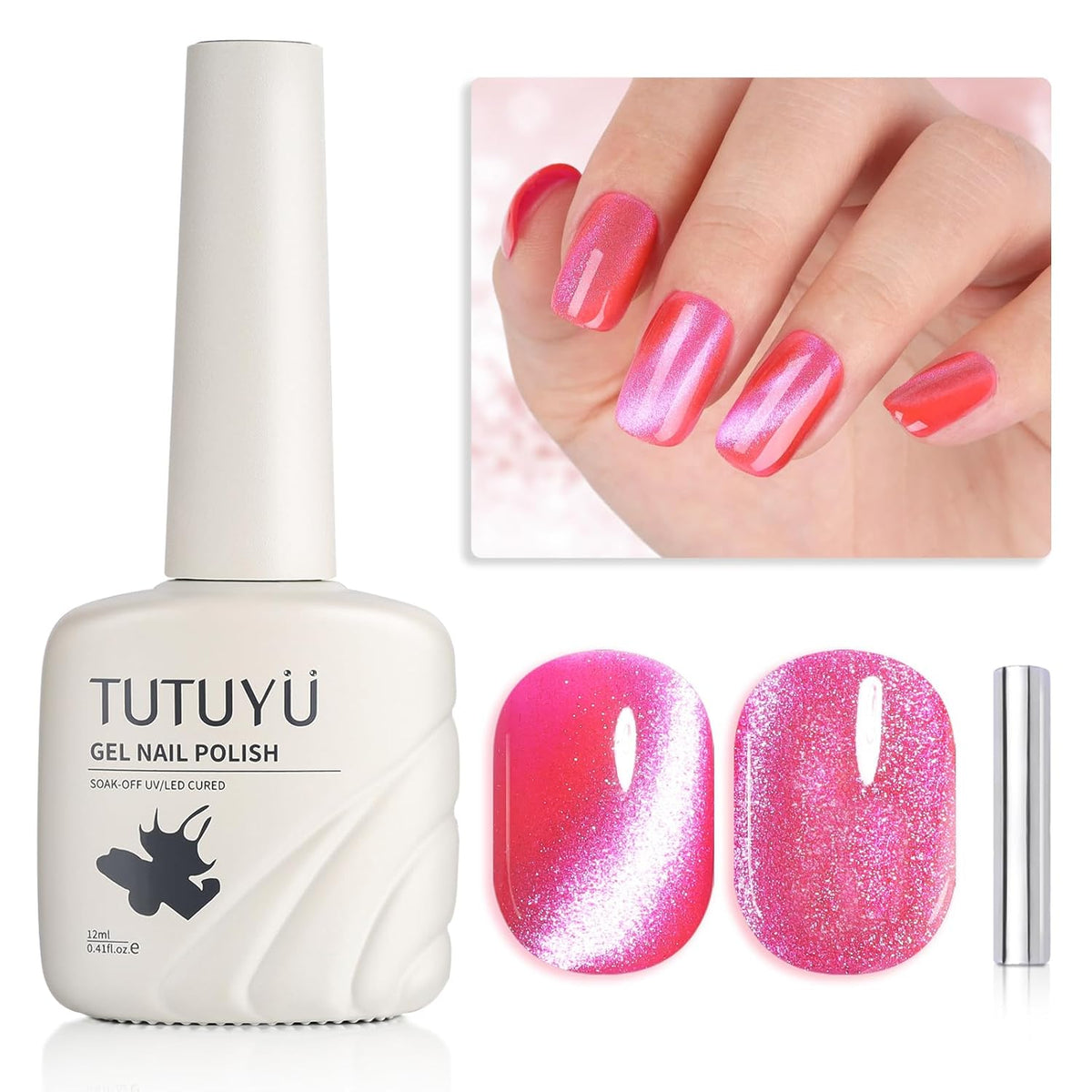 Neon Pink Cat Eye Gel Nail Polish - Perfect for DIY at Home & Ideal Gift for Nail Art Lovers!