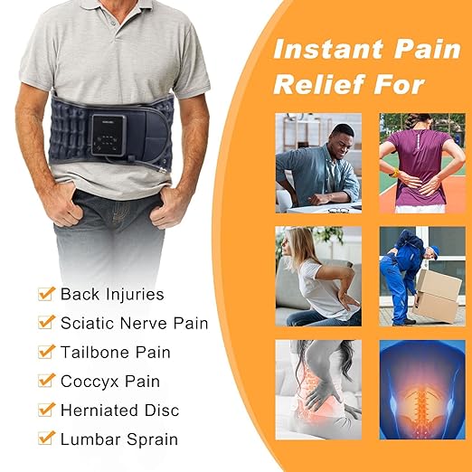 HONGJING Inflatable Decompression Belt with Heating & Vibration for Instant Lower Back Pain Relief - Lumbar Massager Belt Rechargeable, One Size Fits 29-49