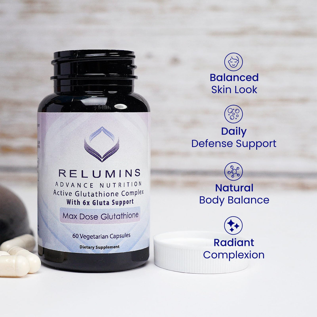 Relumins Advance White Active Glutathione Complex - Max Dose 900mg Glutathione with 6X Boosters, ALA & NAC - Summer Glow Wellness Anti-Aging Skin Supplement - 60 Caps x 3 Bottles